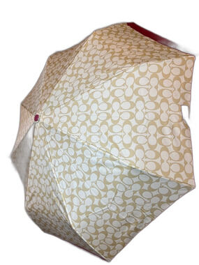Coach Compact Signature Umbrella in Beige and Pink